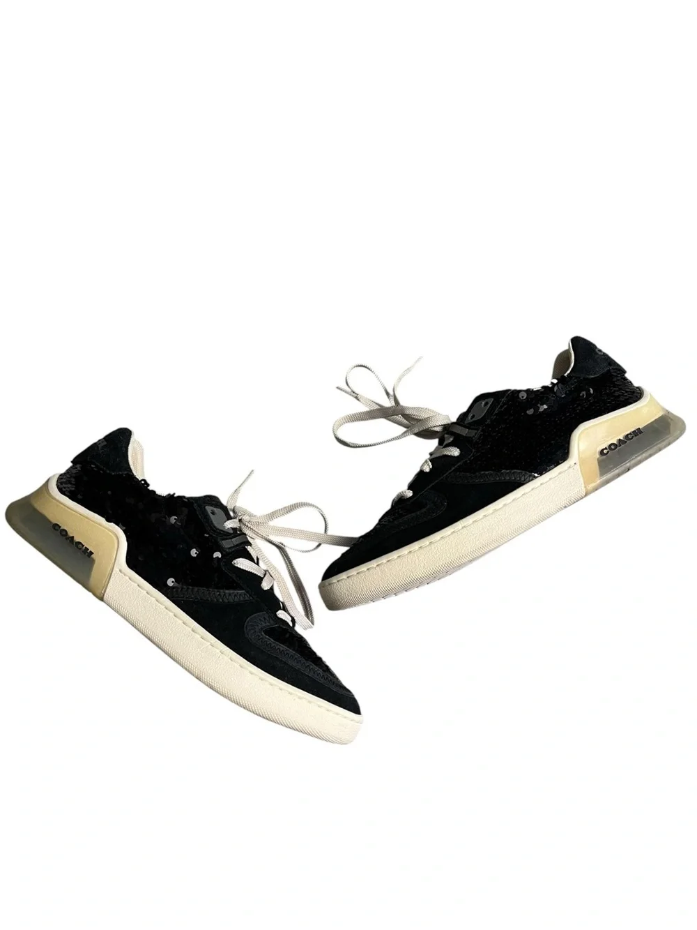 Coach CitySole Court Sneakers Womens 8.5 Black Sequin Suede Shoes G5506 Fashion